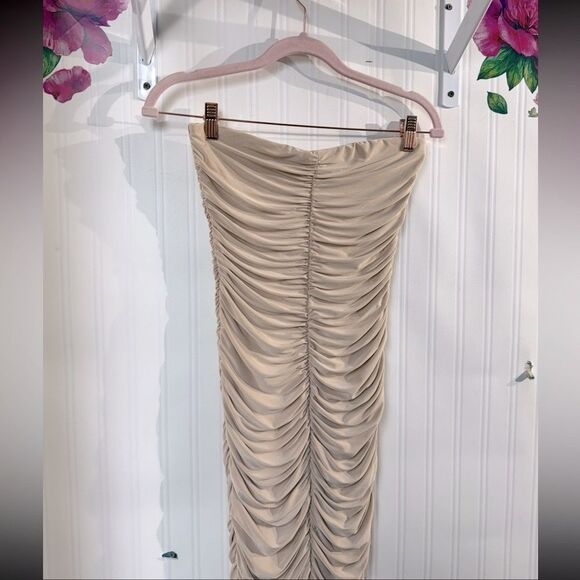 Naked Wardrobe Gold Maxi Pencil Skirt Ruched Cocktail Sz S - Picture 3 of 9